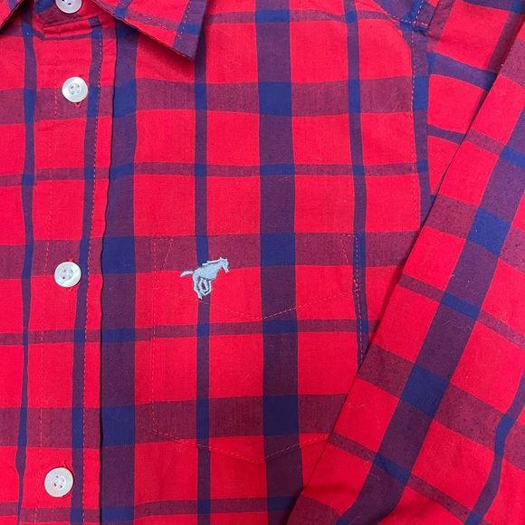 Wrangler boy small‎ (6/7) red and blue plaid button down shirt - Picture 3 of 6